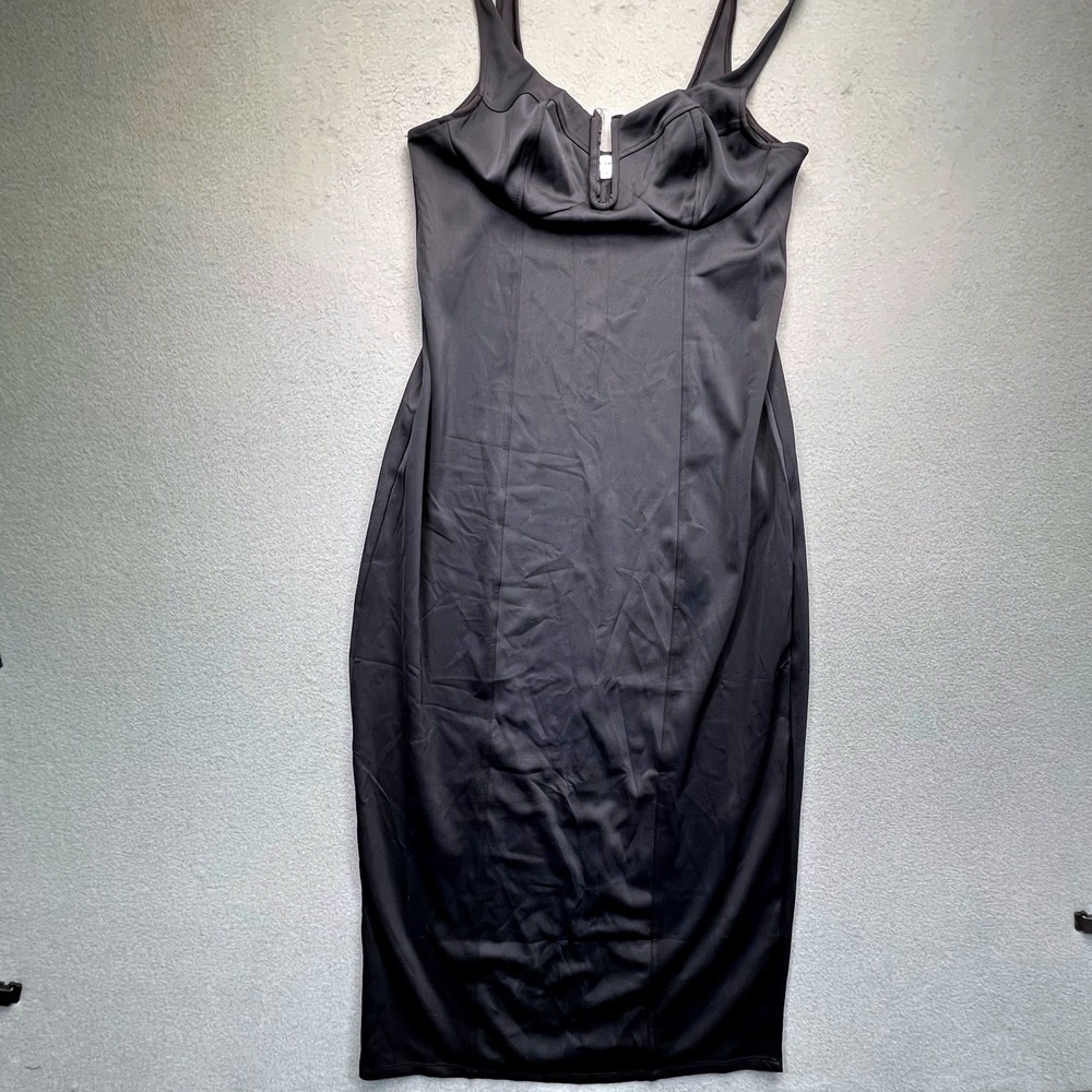NWT Good American women sheath dress black 4‎ zip front sculpt midi slit